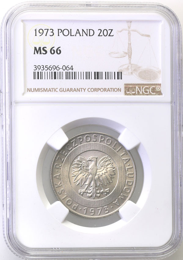 PRL. 20 złotych 1973 wieżowiec i kłosy NGC MS66